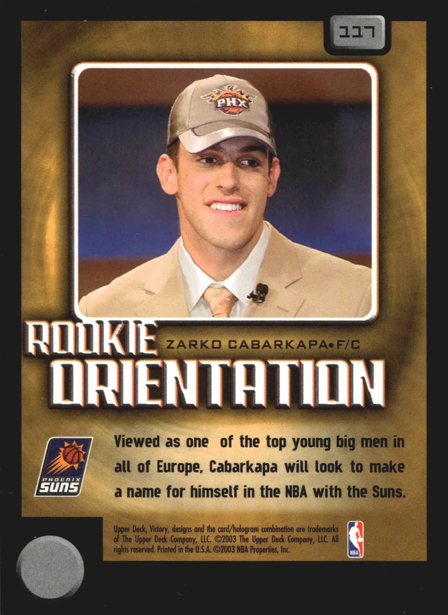 2003-04 Upper Deck Victory Zarko Cabarkapa #117 Rookie Orientation RC Suns - Basketball Card Single