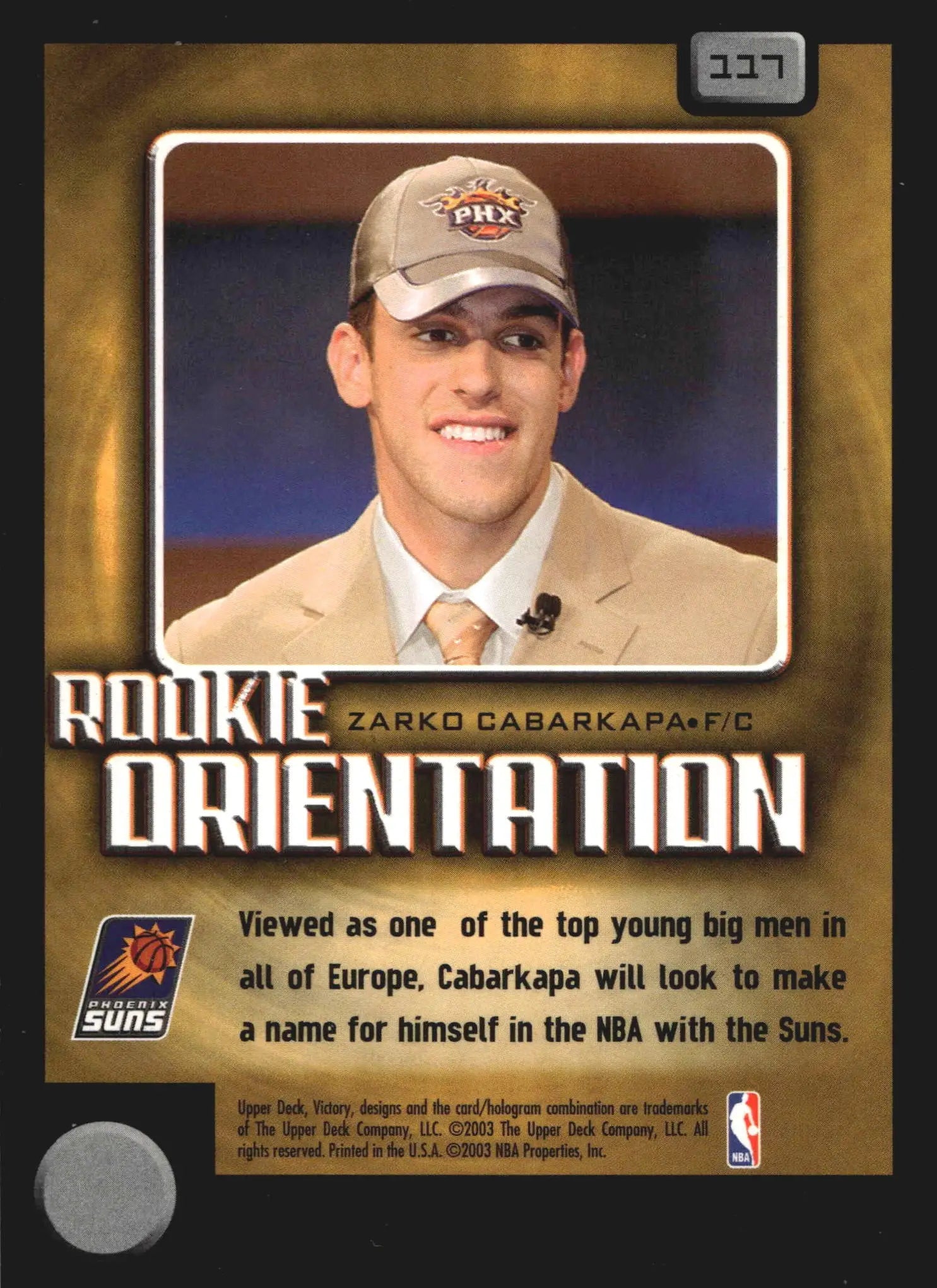 2003-04 Upper Deck Victory Zarko Cabarkapa #117 Rookie Orientation RC Suns - Basketball Card Single