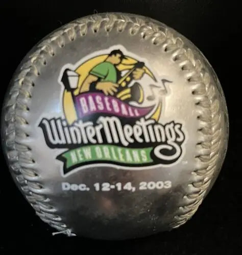 Silver collectible baseball featuring Baseball Winter Meetings New Orleans logo