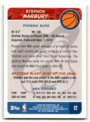 2003 Bazooka #12 Stephon Marbury Phoenix Suns Basketball Cards EX/NM ID:58713 - Basketball Card Single