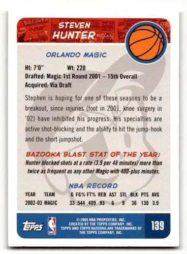 2003 Bazooka #139 Steven Hunter Orlando Magic Basketball Cards EX/NM ID:58711 - Basketball Card Single