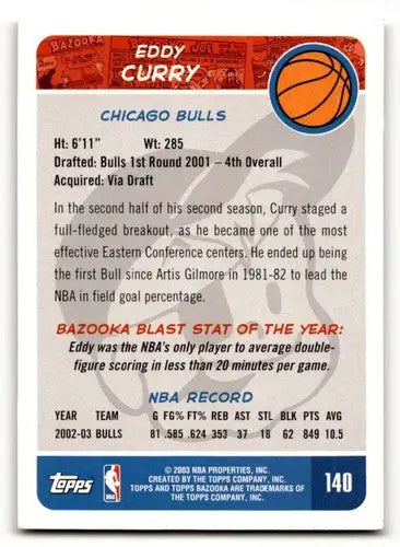 2003 Bazooka #140 Eddy Curry Chicago Bulls Basketball Cards EX/NM ID:58712 - Basketball Card Single