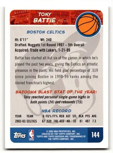 2003 Bazooka #144 Tony Battie Boston Celtics Basketball Cards EX/NM ID:58728 - Basketball Card Single