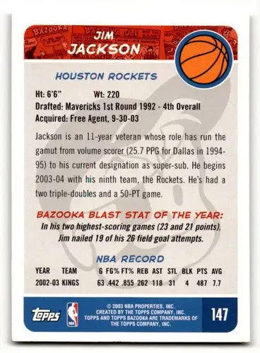 2003 Bazooka #147 Jim Jackson Houston Rockets Basketball Cards EX/NM ID:58723 - Basketball Card Single