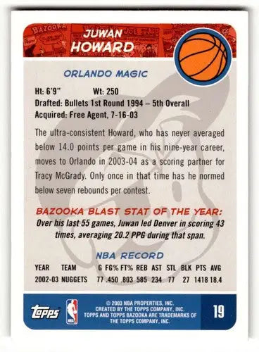2003 Bazooka #19 Juwan Howard Orlando Magic Basketball Cards EX/NM ID:58758 - Basketball Card Single