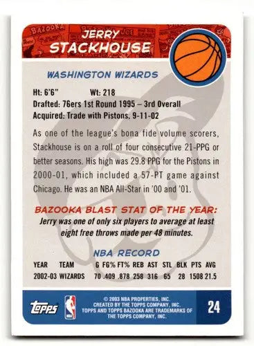 2003 Bazooka #24 Jerry Stackhouse Washington Wizards Basketball Card ID:58732 - Basketball Card Single