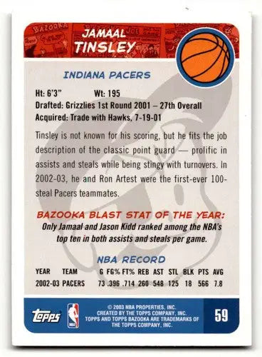 2003 Bazooka #59 Jamaal Tinsley Indiana Pacers Basketball Cards EX/N ID:58719 - Basketball Card Single