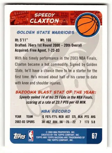 2003 Bazooka #67 Speedy Claxton Golden State Warriors Basketball Car ID:58743 - Basketball Card Single