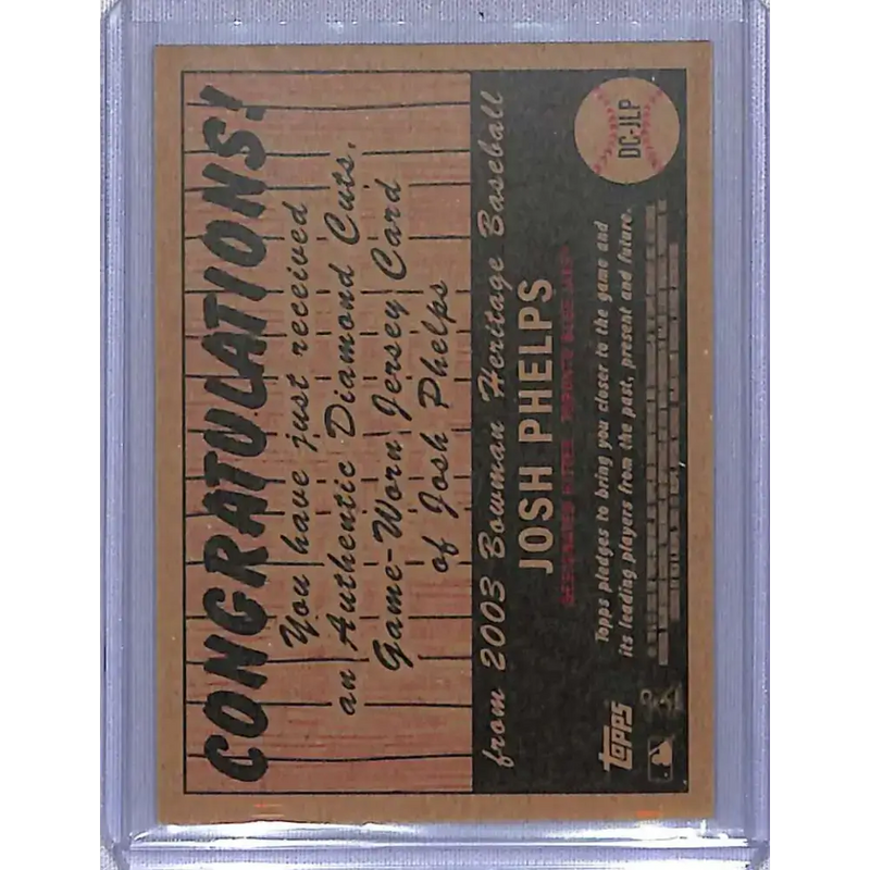 2003 Bowman Heritage #DC-JLP Josh Phelps Diamond Cuts Relics NM-MT Baseball Card - Baseball Card Single