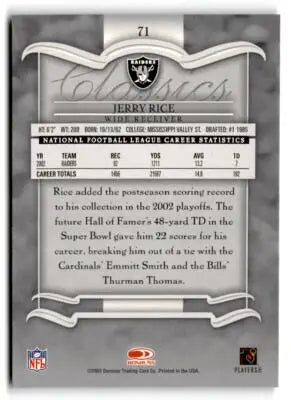 2003 Donruss Classics #71 Jerry Rice - Football Card Single