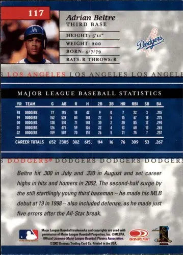 2003 Donruss Elite #117 Adrian Beltre NM-MT Dodgers - Baseball Card Single