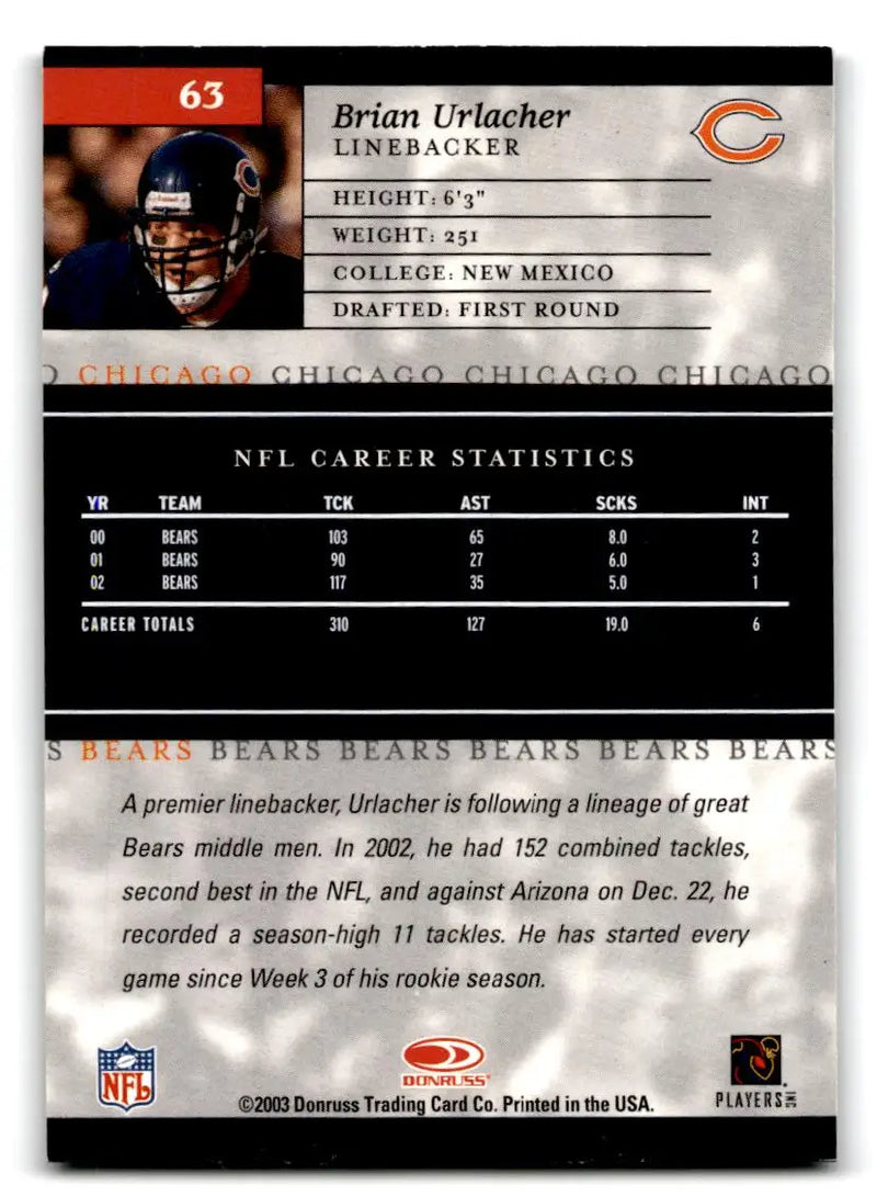 2003 Donruss Elite #63 Brian Urlacher - Football Card Single