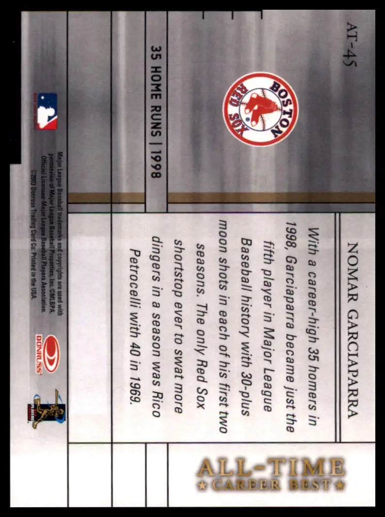 2003 Donruss Elite - All-Time Career Best Nomar Garciaparra AT-45 Red Sox NM - Baseball Card Single