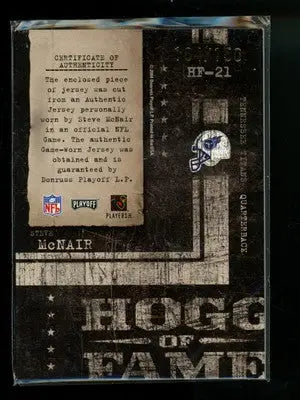2003 Donruss Playoff Hog Heaven Steve McNair #HF-21 Game-Worn Jersey 104/150 - Sports Memorabilia