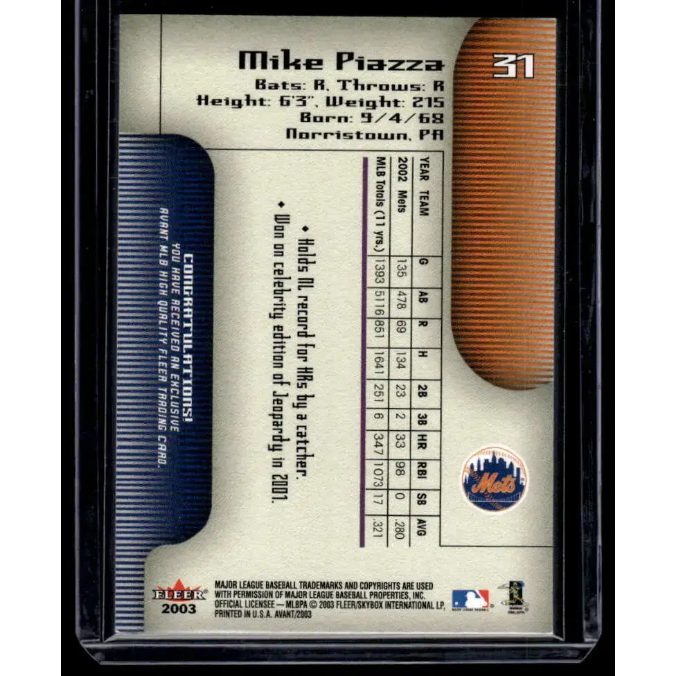 2003 Fleer Avant #31 Mike Piazza EX/NM New York Mets Baseball Card - Baseball Card Single