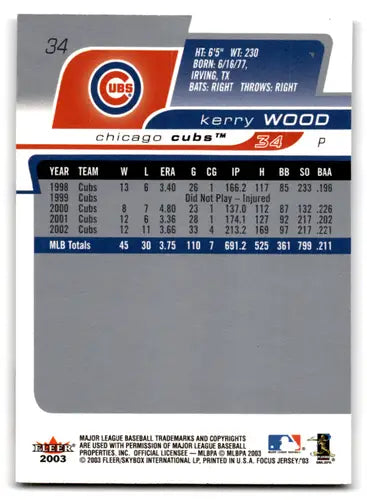 2003 Fleer Focus JE #34 Kerry Wood NM-MT Cubs ID:67216 - Baseball Card Single