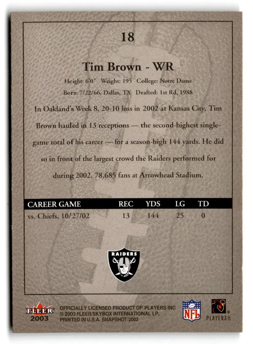 2003 Fleer Snapshot #18 Tim Brown - Football Card Single