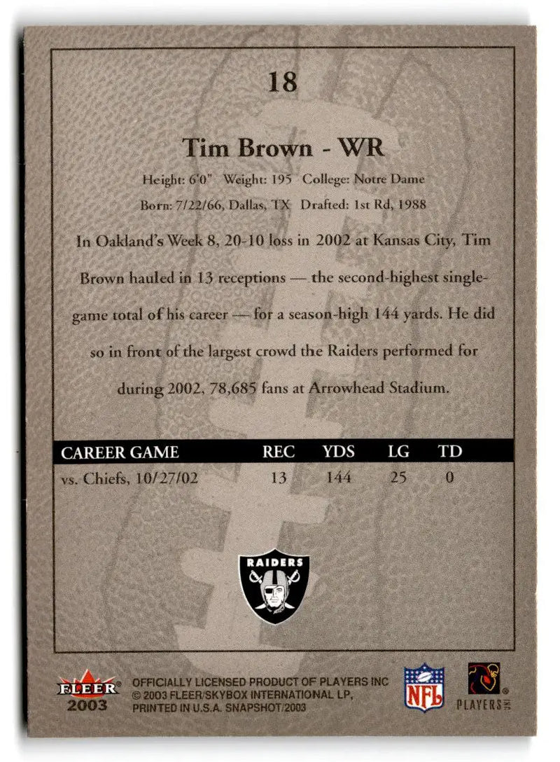 2003 Fleer Snapshot #18 Tim Brown - Football Card Single