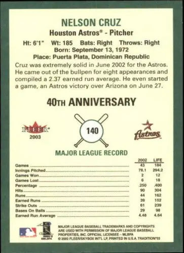2003 Fleer Tradition #140 Nelson Cruz NM-MT Astros - Baseball Card Single