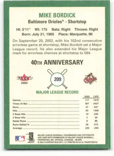 2003 Fleer Tradition Mike Bordick baseball card with original gloss Orioles ID 59175