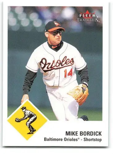 Fleer Tradition Mike Bordick baseball card with original gloss from 2003 Fleer Tradition series