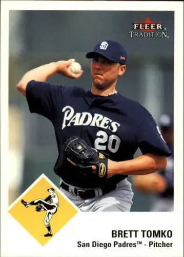 Original gloss baseball card of Brett Tomko from Fleer Tradition 2003 Padres series