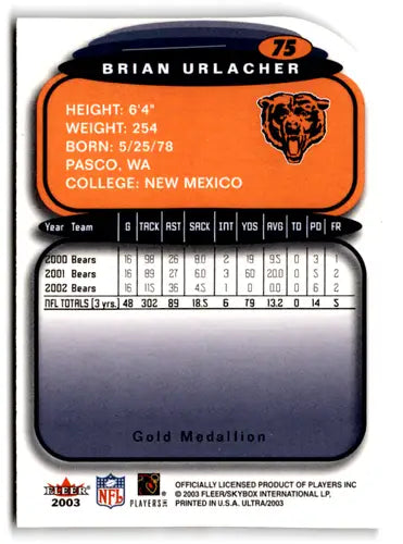 2003 Fleer Ultra Gold Medallion #75 Brian Urlacher NM Near Mint Bears ID:81266 - Football Card Single