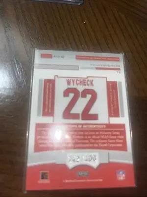 Wycheck football card from 2003 Playoff Honors Alma Mater Materials series featuring Frank Wycheck