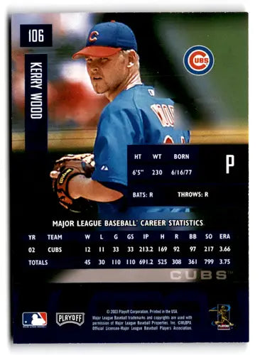 2003 Playoff Prestige Kerry Wood baseball card with original gloss and vibrant details
