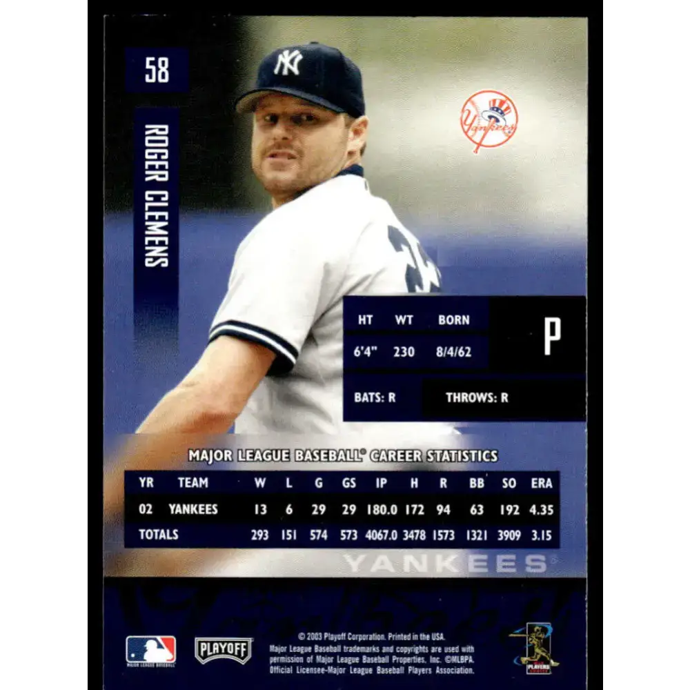 2003 Playoff Prestige #58 Roger Clemens EX/NM New York Yankees Baseball Card - Baseball Card Single
