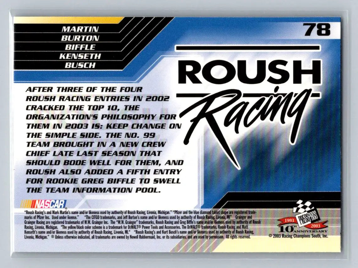 2003 Press Pass#78 Martin /Burton /Biffle /Kenseth /Busch - Racing Card Single
