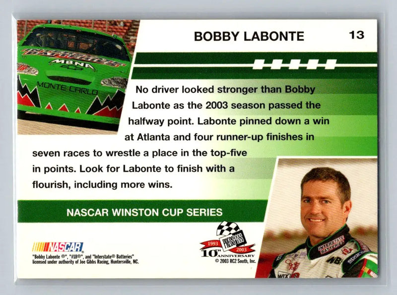 2003 Press Pass Optima #13 Bobby Labonte Joe Gibbs Racing - Racing Card Single
