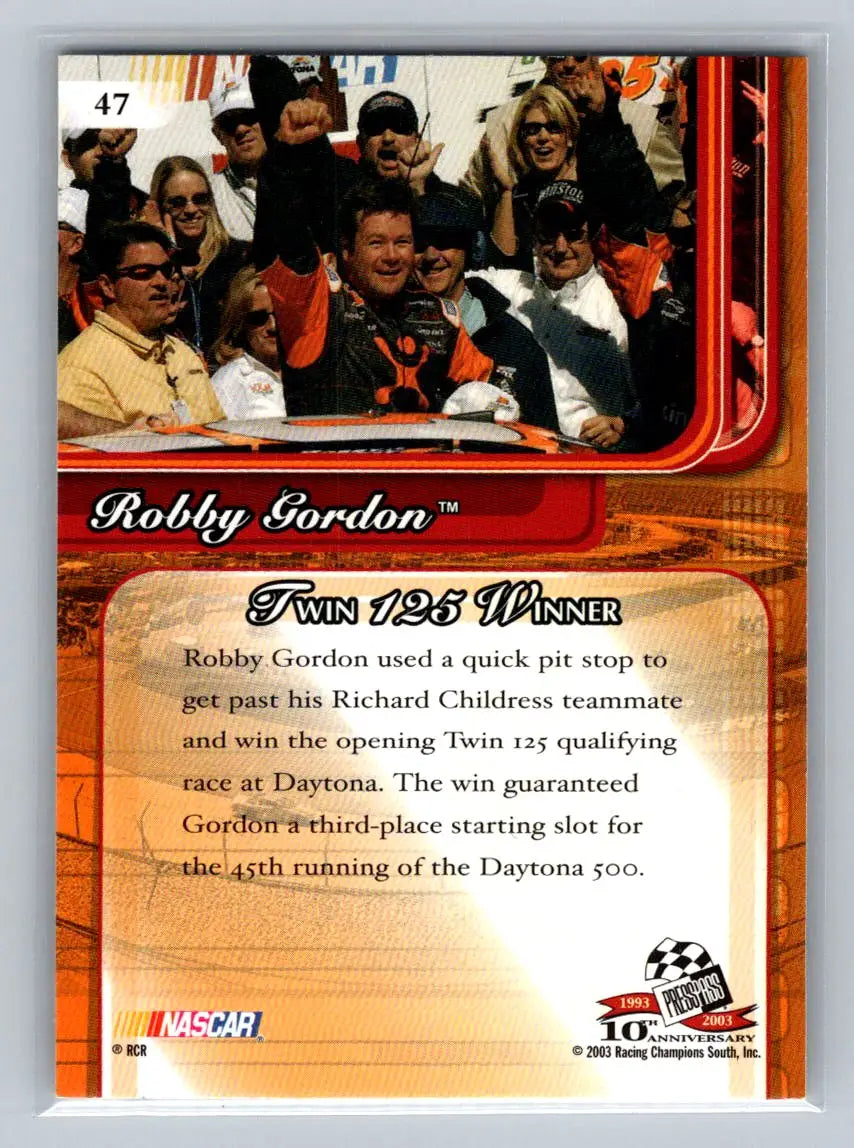 2003 Press Pass Premium #47 Robby Gordon Richard Childress Racing - Racing Card Single