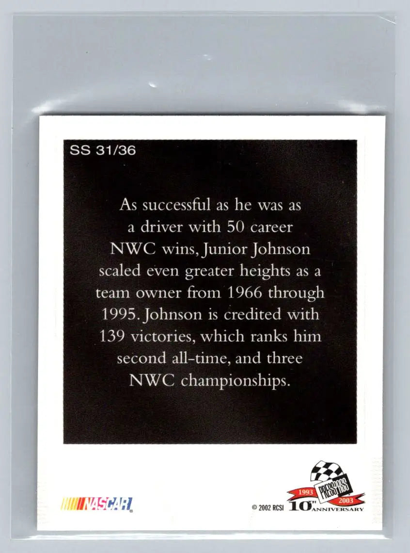 2003 Press Pass #SS 31 Junior Johnson Snapshots Junior Johnson & Associates - Racing Card Single