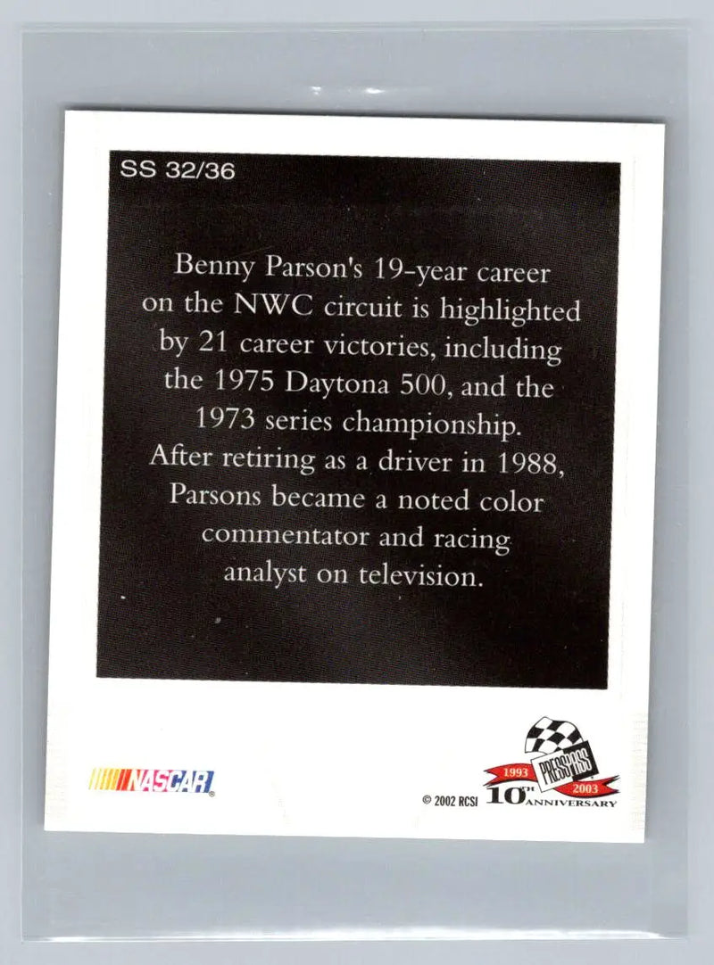2003 Press Pass #SS 32 Benny Parsons Snapshots - Racing Card Single