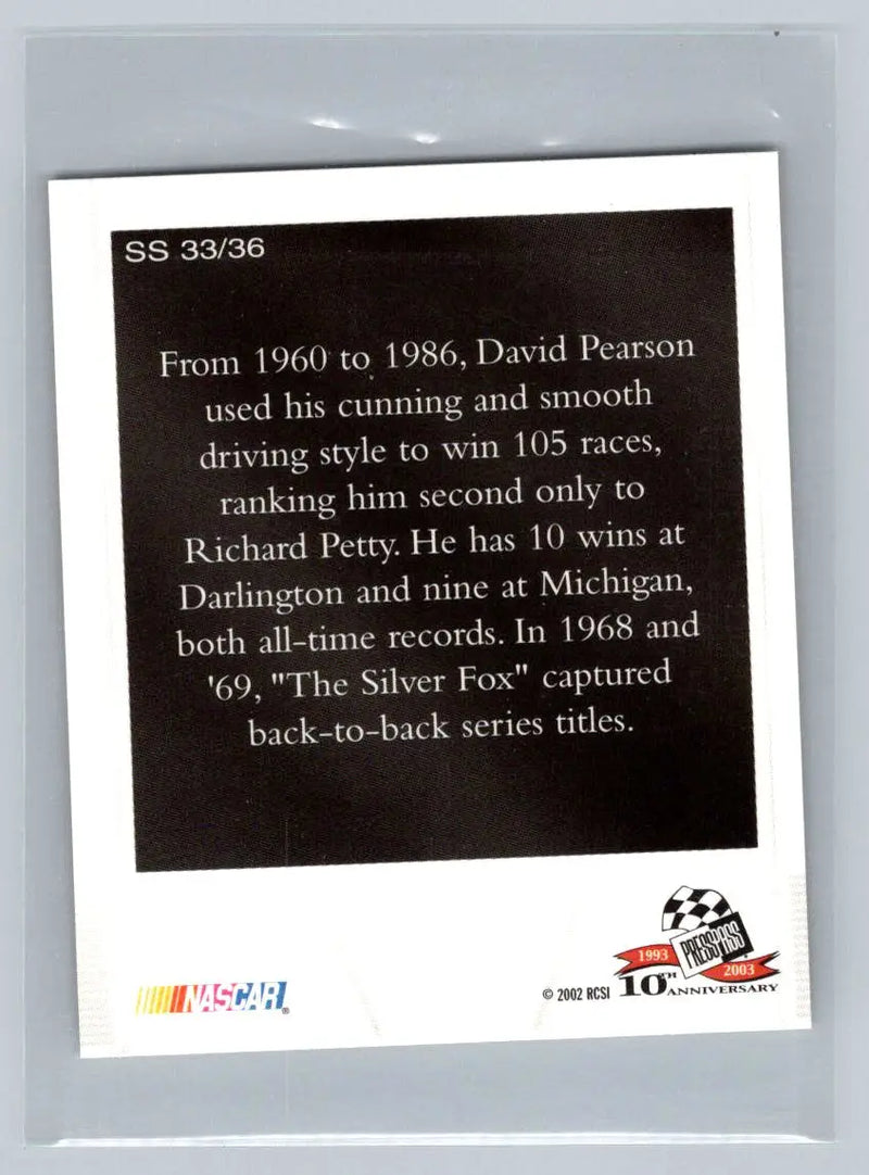 2003 Press Pass #SS 33 David Pearson Snapshots Wood Brothers Racing - Racing Card Single