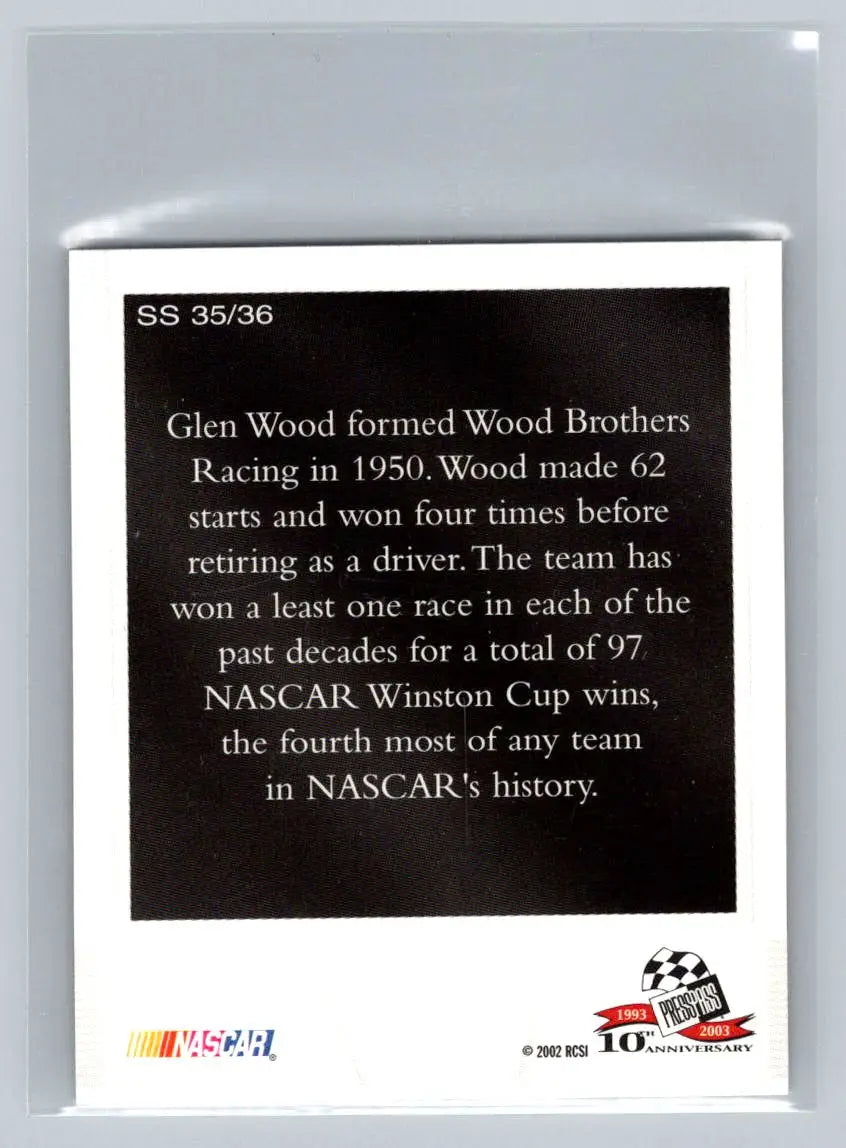 2003 Press Pass #SS 35 Glen Wood Snapshots Wood Brothers Racing - Racing Card Single