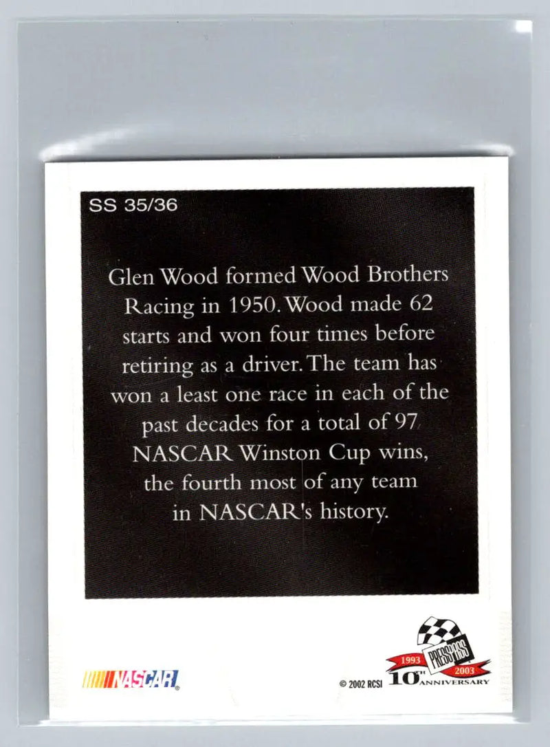 2003 Press Pass #SS 35 Glen Wood Snapshots Wood Brothers Racing - Racing Card Single