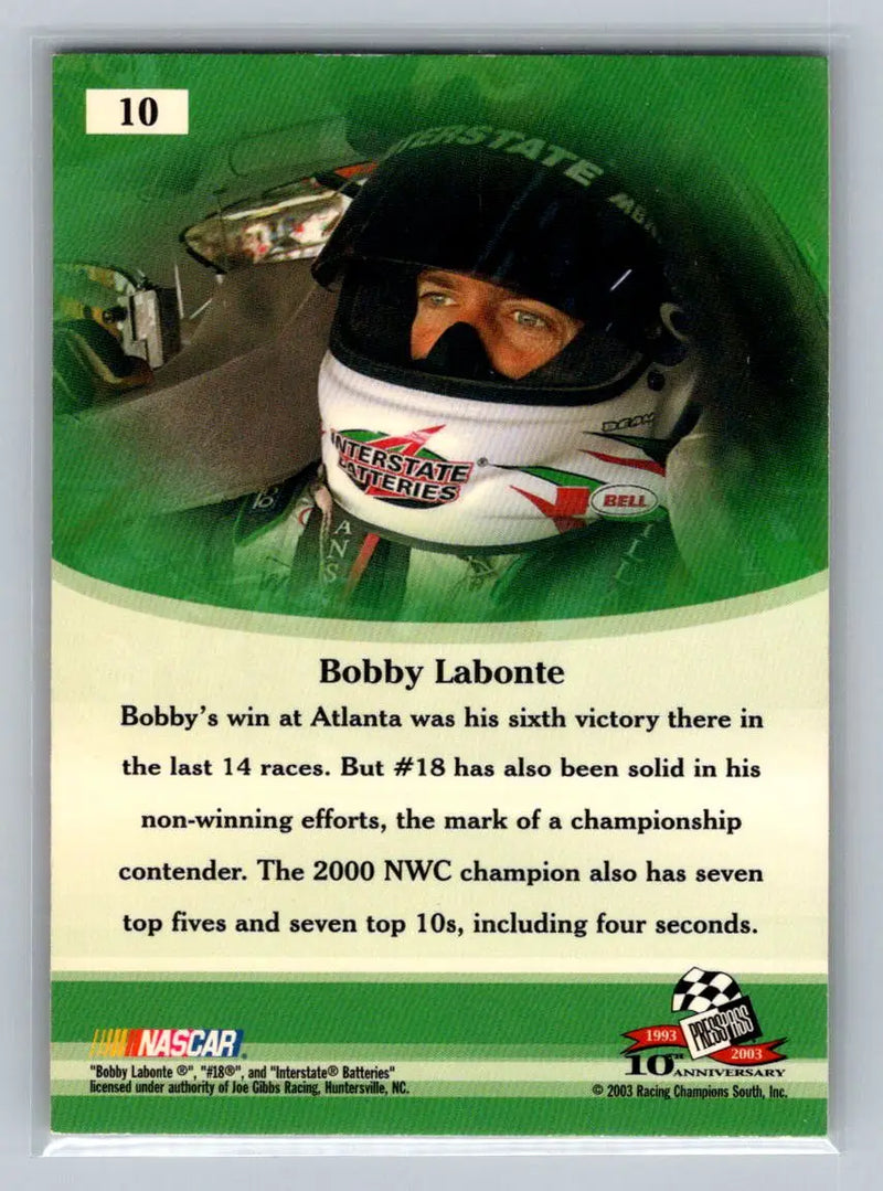 2003 Press Pass VIP #10 Bobby Labonte Joe Gibbs Racing - Racing Card Single