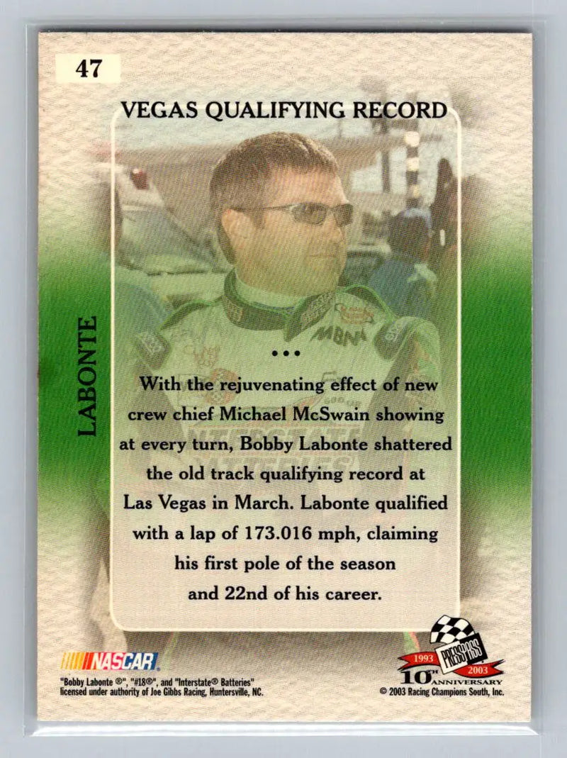 2003 Press Pass VIP #47 Bobby Labonte Joe Gibbs Racing - Racing Card Single