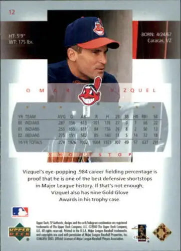 Omar Vizquel baseball card from 2003 SP Authentic with original gloss featuring Indians