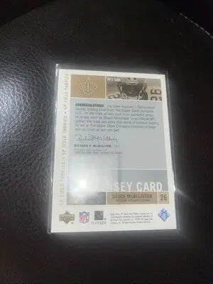 Deuce McAllister jersey card from 2003 SP Game Used Field Fabrics collection