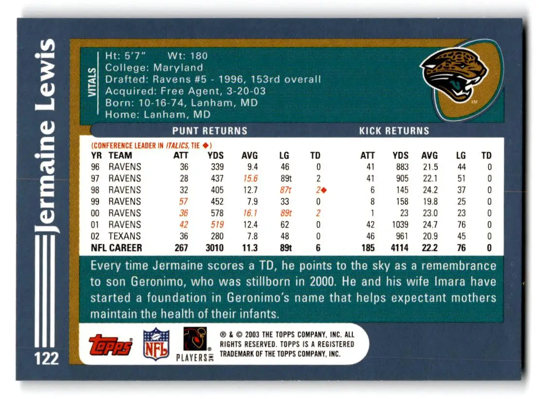 2003 Topps #122 Jermaine Lewis - Football Card Single