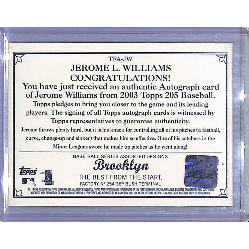 2003 Topps 205 Triple Folder #TFA-JW Jerome L. Williams NM-MT - Baseball Card Single