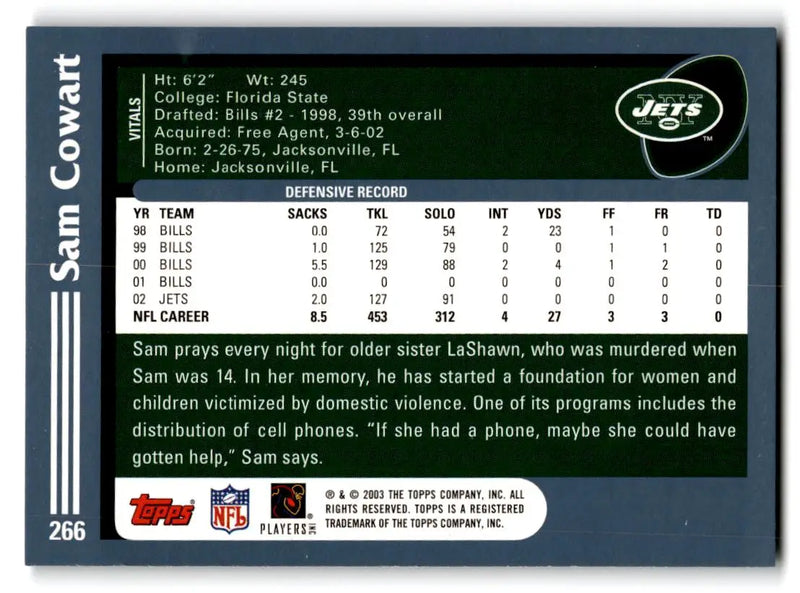 2003 Topps #266 Sam Cowart - Football Card Single