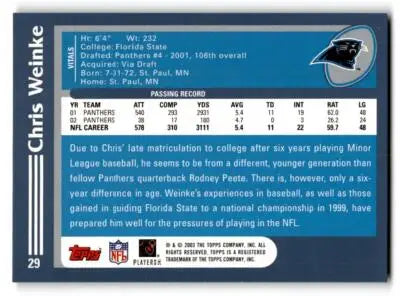 2003 Topps #29 Chris Weinke - Football Card Single