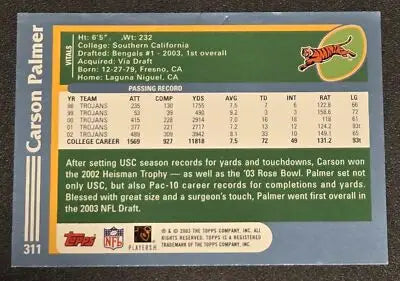 2003 Topps #311 Carson Palmer Topps Collection - Football Card Single