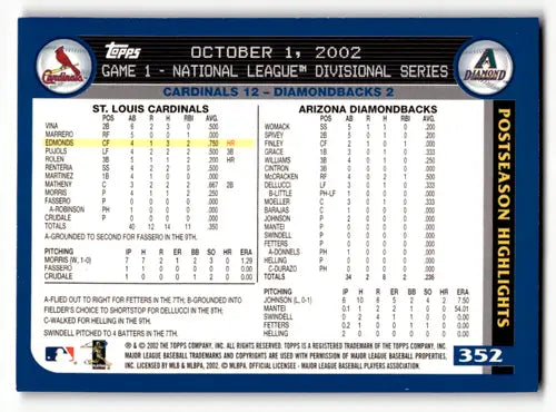 2003 Topps #352 Jim Edmonds/Scott Rolen EX/NM Cardinals HL ID:64201 - Baseball Card Single