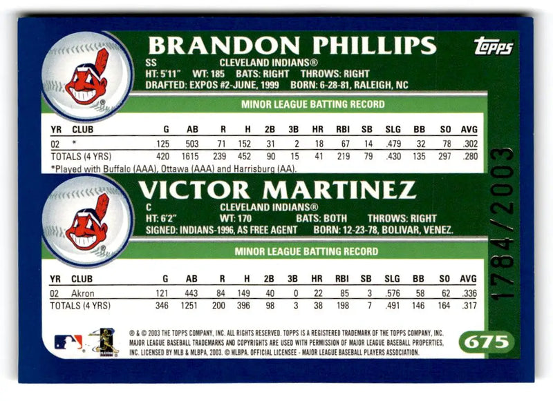2003 Topps #675 Brandon Phillips / Victor Martinez Gold #/2003 - Baseball Card Single