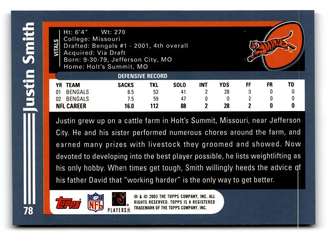 2003 Topps #78 Justin Smith - Football Card Single